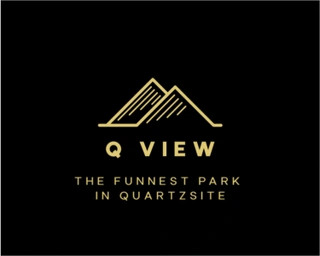 Logo featuring stylized mountains above the words "Q View" in bold. Below, smaller text reads "The Funnest Park in Quartzsite" on a black background.